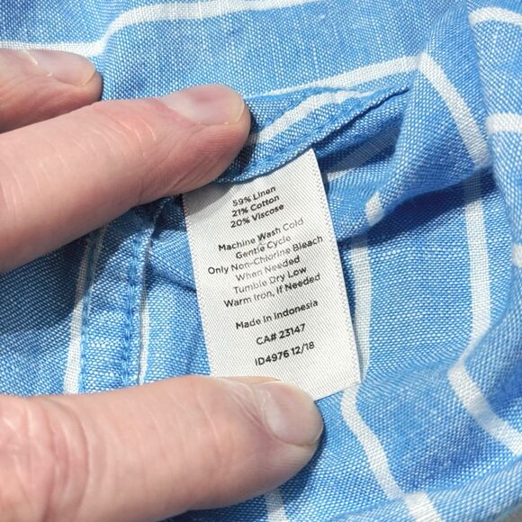 Talbots Linen Blend Oversized 1/4 Button Top Blouse Blue Striped Women's Size L - Picture 5 of 8